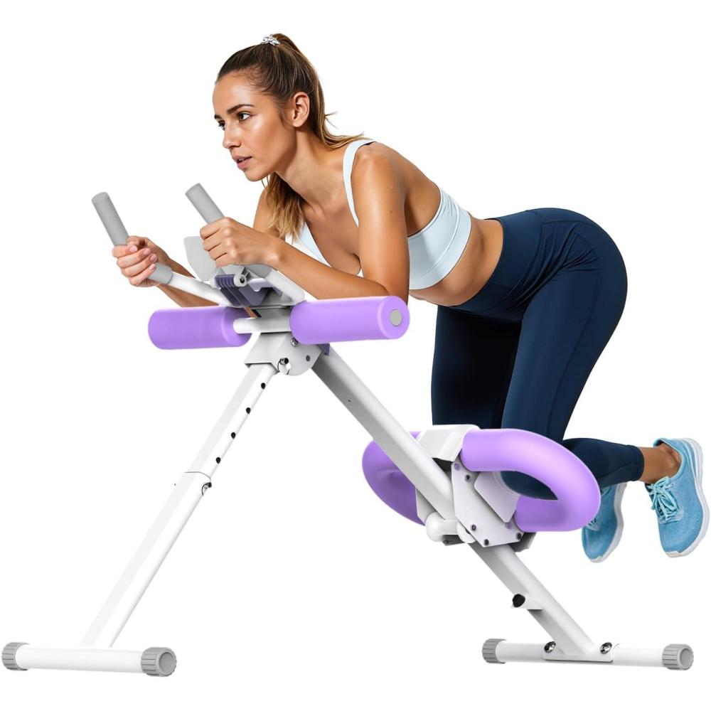 imageOWLSKY Ab Machine Adjustable Ab Trainer Machine for Abs Workout at Home Gym Foldable Knee Protection LCD Monitor Device Holder 440 LBSAbdominal Trainer for Stomach WorkoutPurple