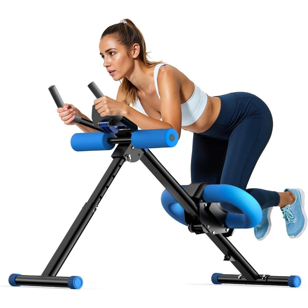 imageOWLSKY Ab Machine Adjustable Ab Trainer Machine for Abs Workout at Home Gym Foldable Knee Protection LCD Monitor Device Holder 440 LBSAbdominal Trainer for Stomach WorkoutBlue