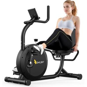 OWLSKY Recumbent Exercise Bike for Home Gym, Magnetic Stationary Bike with 16-Level Resistance, Quiet 15LBS Flywheel, 300LBS Capacity, Low-Impact Cardio & Physical Therapy(Black)